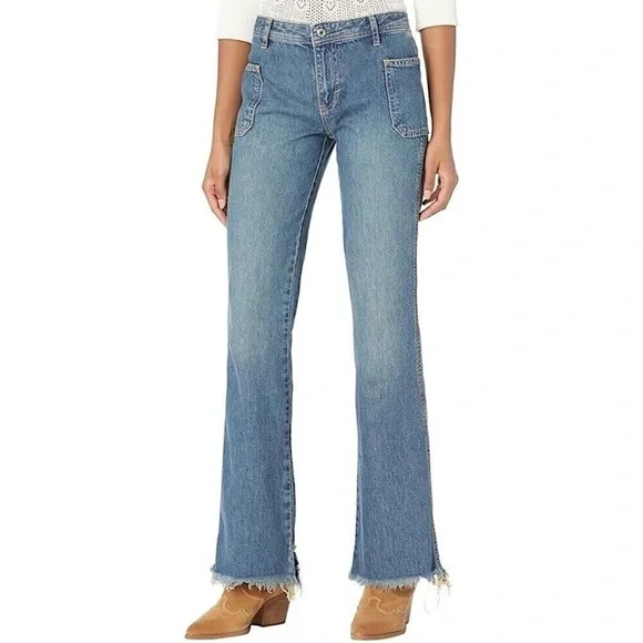 We The Free Izzy Flare Jeans Distressed Hem Blue Women's Size 30 - Picture 10 of 12